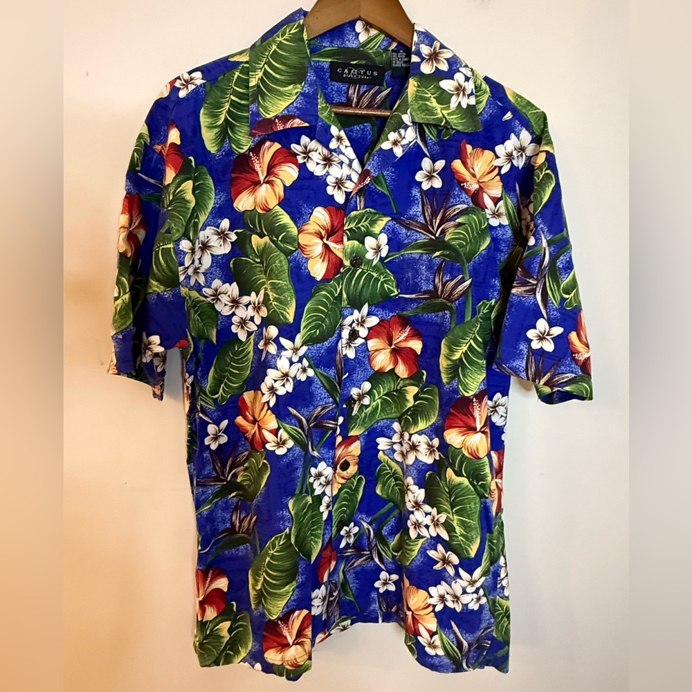 Cactus Black Label floral palm leaf Hawaiian button up shirt SZ M